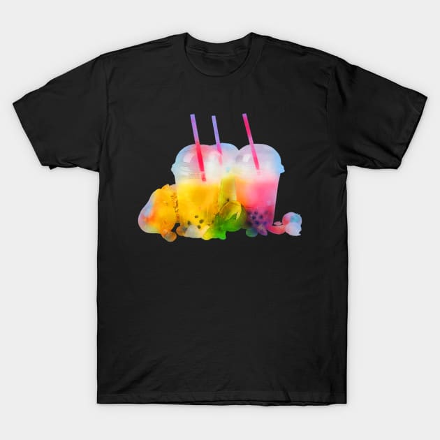 COLORFUL BOBA BUBBLE DRINKS FOR TEA LOVERS WATERCOLOR PAINTING T-Shirt by Nonconformist
